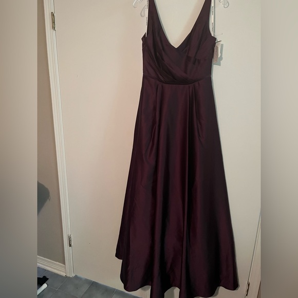 David’s Bridal Long purple satin tank bridesmaid dress - Picture 2 of 8